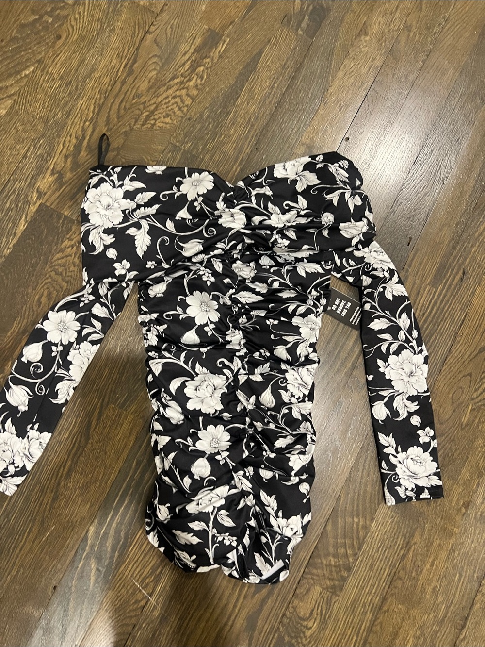 Express Black and White Floral Ruched Dress